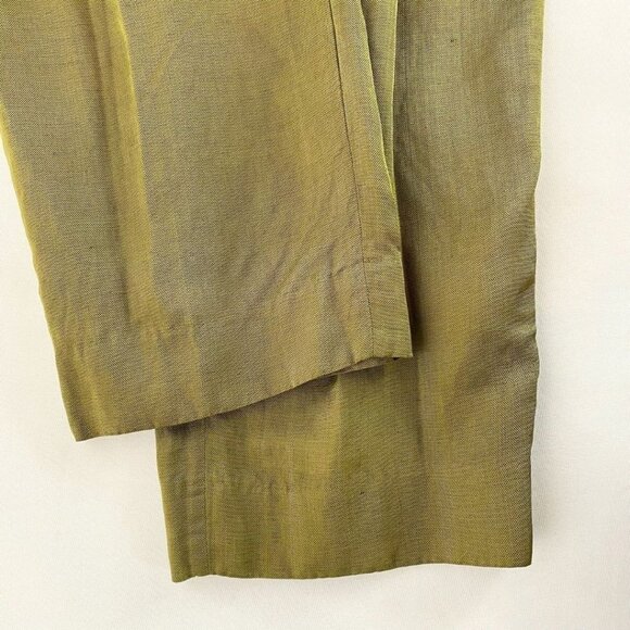 SANDRO OLIVE GREEN LINEN BLEND HIGH RISE STRAIGHT LEG PLEATED TROUSER - 0 - Picture 7 of 9
